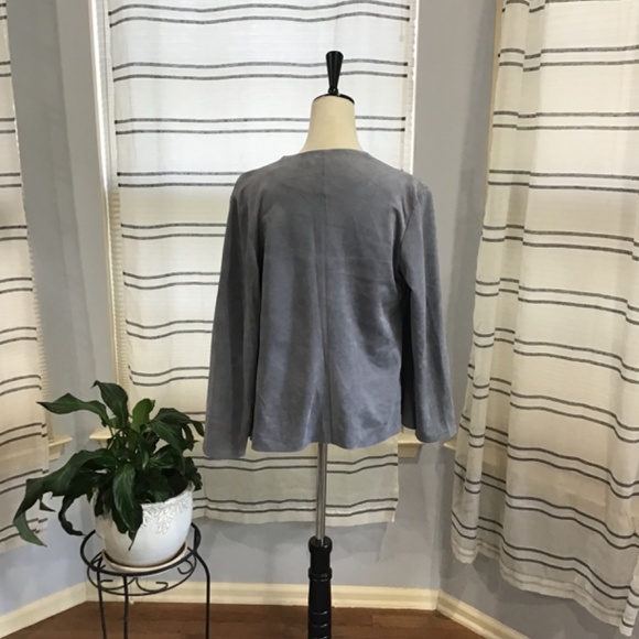 MissLook Women Size Med Faux Suede Slate Gray Drape Jacket Blazer Open Front - Picture 5 of 9